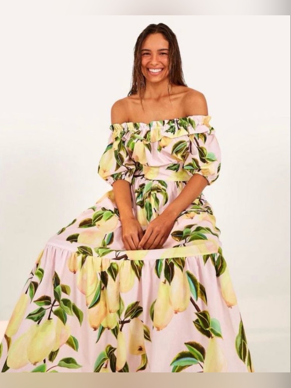 FARM Rio Pink Maxi Dress with Yellow Lemon Print